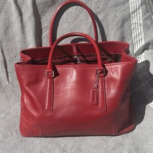 Coach Red Leather Hamptons Vintage Tote J2J 7758